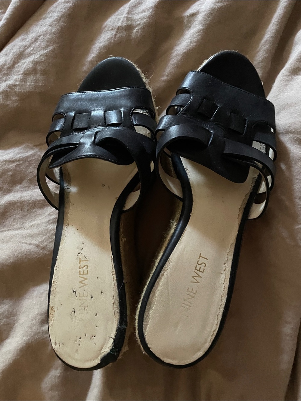 Nine West Black Woven-Detail Slide Mules